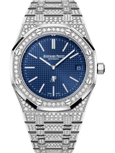 Audemars Piguet Royal Oak 39-16202BC.ZZ.1241BC.02 (Brilliant-cut Diamond-set White Gold Bracelet, Petite Tapisserie Blue Index Dial, Brilliant-cut Diamond-set Bezel)