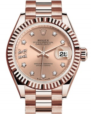 Rolex Lady-Datejust 28-279175 (Everose Gold President Bracelet, Gold Diamond IX-set Rosé Dial, Fluted Bezel)