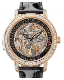 Patek Philippe Grand Complications 43-5304/301R-001 (Shiny-black Alligator Leather Strap, Transparent-sapphire Dial, Baguette-cut Diamond Bezel) (5304/301R-001)