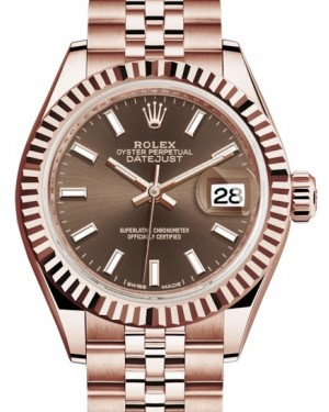 Rolex Lady-Datejust 28-279175 (Everose Gold Jubilee Bracelet, Chocolate Index Dial, Fluted Bezel)