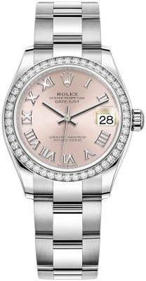 Rolex Datejust 31-278384RBR (Oystersteel Oyster Bracelet, Pink Roman Dial, Diamond Bezel)
