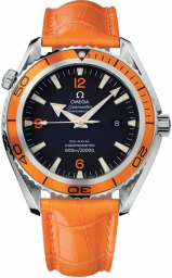 Omega Seamaster Planet Ocean 600M 45.5-2908.50.38 (Orange Alligator Leather Strap, Black Arabic/Index Dial, Rotating Orange Ceramic Bezel) (Omega 2908.50.38)