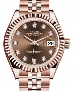 Rolex Lady-Datejust 28-279175 (Everose Gold Jubilee Bracelet, Gold Diamond-set Chocolate Dial, Fluted Bezel)