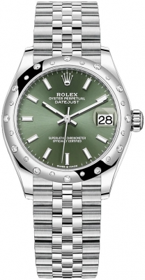 Rolex Datejust 31-278344RBR (Oystersteel Jubilee Bracelet, Mint-green Index Dial, Domed Diamond Bezel)