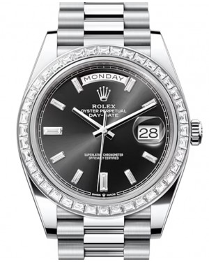 Rolex Day-Date 40-228396TBR (Platinum President Bracelet, Bright-black Diamond-set Index Dial, Diamond Bezel)