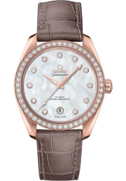 Omega Seamaster Aqua Terra 150M 38-220.58.38.20.55.001 (Taupe-brown Alligator Leather Strap, White MOP Diamond Index Dial, Sedna Gold Diamond-set Bezel) (Omega 220.58.38.20.55.001)