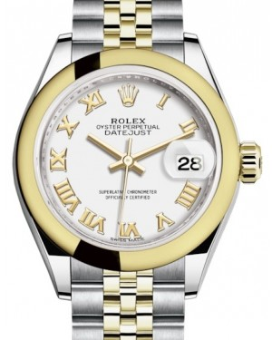 Rolex Lady-Datejust 28-279163 (Yellow Rolesor Jubilee Bracelet, White Roman Dial, Domed Bezel)