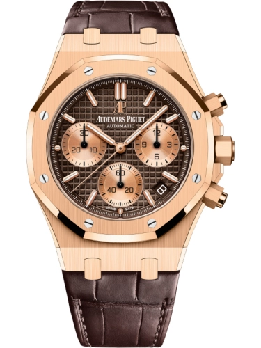 Audemars Piguet Royal Oak 41-26239OR.OO.D821CR.01 (Brown Alligator Leather Strap, Grande Tapisserie Brown Index Dial, Pink Gold Smooth Bezel)