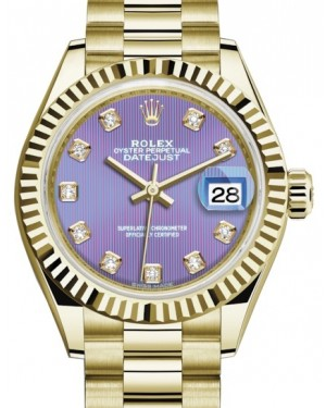 Rolex Lady-Datejust 28-279178 (Yellow Gold President Bracelet, Gold Diamond-set Lavender Dial, Fluted Bezel)
