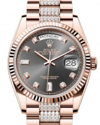 Rolex Day-Date 36-128235 (Everose Gold Diamond-set President Bracelet, Gold Diamond-set Slate Dial, Fluted Bezel) (m128235-0051)