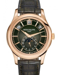 Patek Philippe Complications 40-5205R-011 (Black Alligator Leather Strap, Olive-green Sunburst Black-gradient Rim Index Dial, Rose Gold Smooth Bezel) (5205R-011)