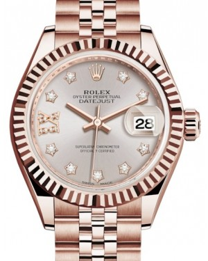 Rolex Lady-Datejust 28-279175 (Everose Gold Jubilee Bracelet, Gold Diamond IX-set Sundust Dial, Fluted Bezel)