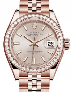 Rolex Lady-Datejust 28-279135RBR (Everose Gold Jubilee Bracelet, Sundust Index Dial, Diamond Bezel)