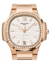 Patek Philippe Nautilus 35.2-7118/1200R-001 (Rose Gold Bracelet, Silvery Opaline Wave-motif Arabic/Index Dial, Diamond Bezel) (7118/1200R-001)