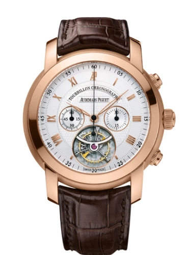 Audemars Piguet Jules Audemars 43-26010OR.OO.D088CR.01 (Brown Alligator Leather Strap, Silver-toned Guilloche Roman Dial, Pink Smooth Bezel)