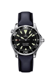 Omega Seamaster Diver 300M 36.25-2962.50.91 (Black Leather Strap, Wave-embossed Black Index Dial, Rotating Black Ceramic Bezel) (Omega 2962.50.91)