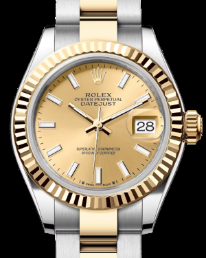 Rolex Lady-Datejust 28-279173 (Yellow Rolesor Oyster Bracelet, Champagne Index Dial, Fluted Bezel)