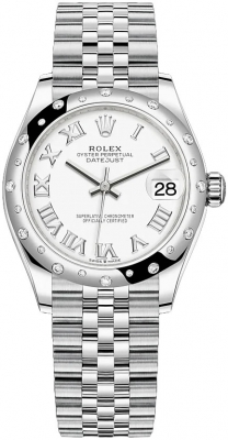 Rolex Datejust 31-278344RBR (Oystersteel Jubilee Bracelet, White Roman Dial, Domed Diamond Bezel)