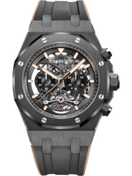 Audemars Piguet Royal Oak 44-26343CE.OO.D002CA.04 (Brown/Grey Rubber Strap, Transparent Sapphire Openworked Black Index Dial, Black Ceramic Smooth Bezel) (26343CE.OO.D002CA.04)