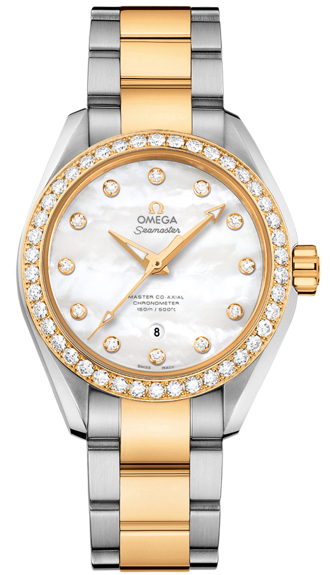 Omega Seamaster Aqua Terra 150M 34-231.25.34.20.55.006 (Yellow Gold & Stainless Steel Bracelet, White MOP Diamond Index Dial, Yellow Gold Diamond-set Bezel)