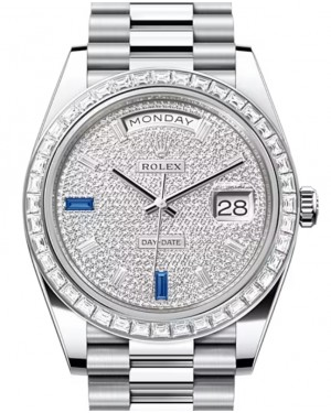 Rolex Day-Date 40-228396TBR (Platinum President Bracelet, Diamond-paved Sapphire-Diamond-set Index Dial, Diamond Bezel)