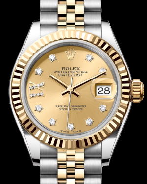 Rolex Lady-Datejust 28-279173 (Yellow Rolesor Jubilee Bracelet, Gold Diamond IX-set Champagne Dial, Fluted Bezel)