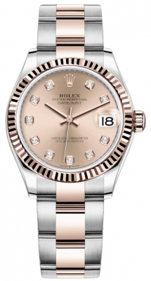 Rolex Datejust 31-278271 (Everose Rolesor Oyster Bracelet, Gold Diamond-set Rosé Dial, Fluted Bezel)