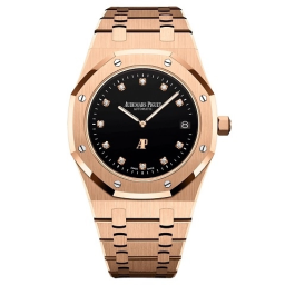 Audemars Piguet Royal Oak 39-15207OR.OO.1240OR.01 (Pink Gold Bracelet, Onyx-black Brilliant-cut Diamond-set Index Dial, Pink Gold Smooth Bezel) (15207OR.OO.1240OR.01)