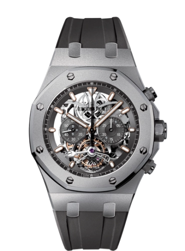 Audemars Piguet Royal Oak 44-26347TI.OO.D004CR.01 (Grey Rubber Strap, Transparent Sapphire Openworked Index Dial, Titanium Smooth Bezel)