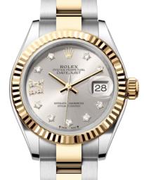 Rolex Lady-Datejust 28-279173 (Yellow Rolesor Oyster Bracelet, Gold Diamond IX-set Silver Dial, Fluted Bezel) (m279173-0004)