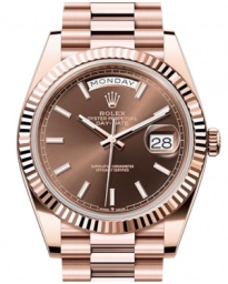 Rolex Day-Date 40-228235 (Everose Gold President Bracelet, Chocolate Index Dial, Fluted Bezel) (m228235-0053)