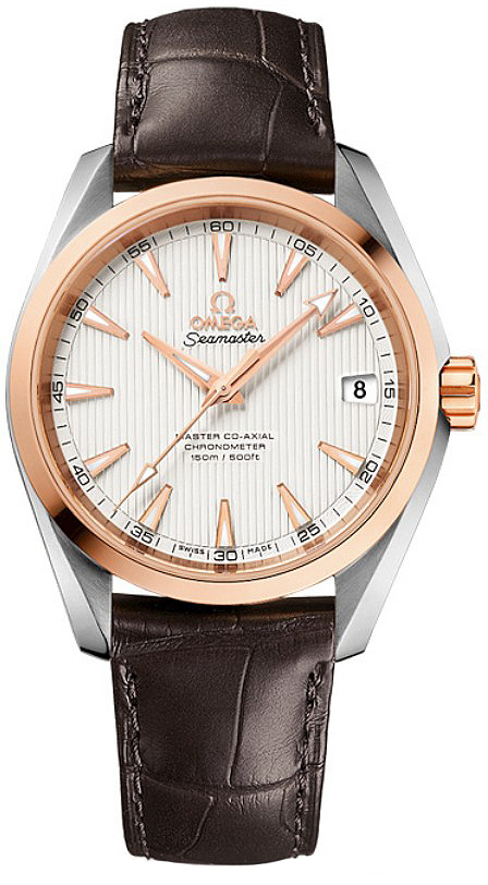 Omega Seamaster Aqua Terra 150M 38.5-231.23.39.21.02.001 (Brown Alligator Leather Strap, Vertical-teak Silver-toned Index Dial, Red Gold Bezel)