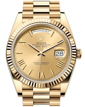 Rolex Day-Date 40-228238 (Yellow Gold President Bracelet, Champagne Roman Dial, Fluted Bezel)