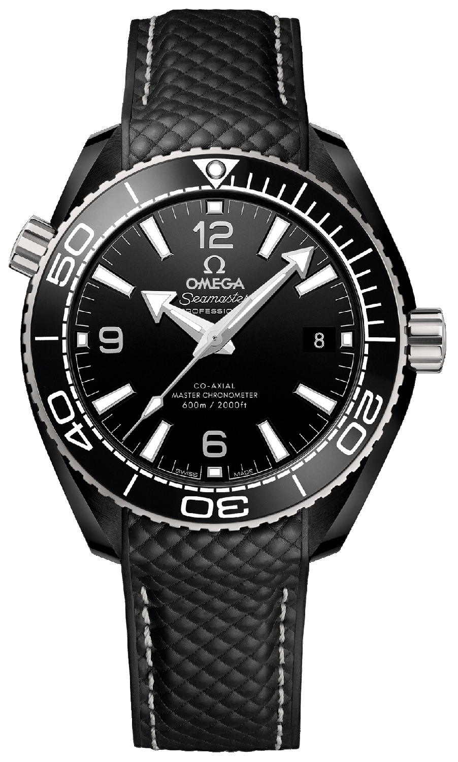 Omega Seamaster Planet Ocean 600M 39.5-215.92.40.20.01.001 (Black Structured Rubber Strap, Black Ceramic Arabic/Index Dial, Rotating Black Ceramic Bezel)