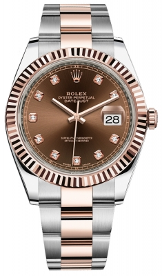 Rolex Datejust 41-126331 (Everose Rolesor Oyster Bracelet, Gold Diamond-set Chocolate Dial, Fluted Bezel)