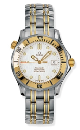 Omega Seamaster Diver 300M 36.25-2362.20.00 (Yellow Gold & Stainless Steel Bracelet, Wave-embossed White Dot Index Dial, Rotating Yellow Gold Bezel) (Omega 2362.20.00)