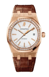 Audemars Piguet Royal Oak 39-15301OR.ZZ.D088CR.01 (Brown Alligator Leather Strap, Grande Tapisserie Silver-toned Index Dial, Pink Gold Diamond-set Bezel) (15301OR.ZZ.D088CR.01)