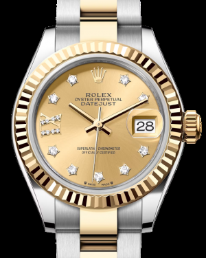 Rolex Lady-Datejust 28-279173 (Yellow Rolesor Oyster Bracelet, Gold Diamond IX-set Champagne Dial, Fluted Bezel)