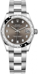 Rolex Datejust 31-278344RBR (Oystersteel Oyster Bracelet, Gold Diamond-set Dark-grey Dial, Domed Diamond Bezel) (Rolex 278344RBR)