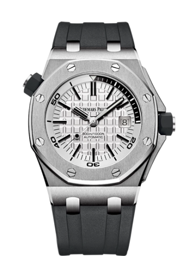 Audemars Piguet Royal Oak Offshore 42-15710ST.OO.A002CA.02 (Black Rubber Strap, Méga Tapisserie Silver-toned Index Dial, Stainless Steel Smooth Bezel)