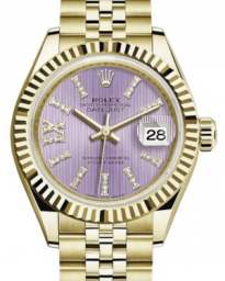 Rolex Lady-Datejust 28-279178 (Yellow Gold Jubilee Bracelet, Gold Diamond IX-set Lilac Index Dial, Fluted Bezel) (m279178-0012)