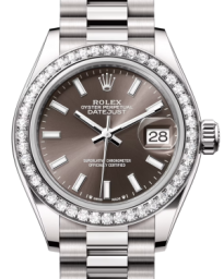 Rolex Lady-Datejust 28-279139RBR (White Gold President Bracelet, Dark-grey Index Dial, Diamond Bezel) (m279139rbr-0009)