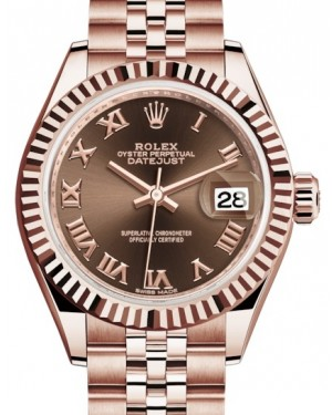 Rolex Lady-Datejust 28-279175 (Everose Gold Jubilee Bracelet, Chocolate Roman Dial, Fluted Bezel)