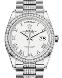 Rolex Day-Date 36-128349RBR (White Gold Diamond-set President Bracelet, White Roman Dial, Diamond Bezel) (m128349rbr-0026)