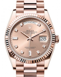 Rolex Day-Date 36-128235 (Everose Gold President Bracelet, Gold Diamond-set Rosé Dial, Fluted Bezel) (m128235-0009)