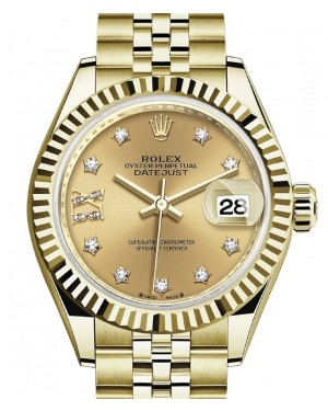 Rolex Lady-Datejust 28-279178 (Yellow Gold Jubilee Bracelet, Gold Diamond IX-set Champagne Dial, Fluted Bezel)