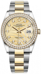 Rolex Datejust 36-126283RBR (Yellow Rolesor Oyster Bracelet, Gold Diamond-set Golden Palm Dial, Diamond Bezel) (m126283rbr-0030)