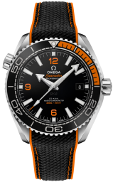 Omega Seamaster Planet Ocean 600M 43.5-215.32.44.21.01.001 (Black Structured Rubber Strap, Black Ceramic Arabic/Index Dial, Rotating Orange Rubber/Black Ceramic Bezel) (Omega 215.32.44.21.01.001)