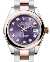 Rolex Lady-Datejust 28-279161 (Everose Rolesor Oyster Bracelet, Gold Diamond-set Aubergine Dial, Domed Bezel)
