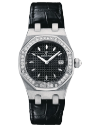 Audemars Piguet Royal Oak 33-67621ST.ZZ.D002CR.01 (Black Alligator Leather Strap, Grande Tapisserie Black Index Dial, Stainless Steel Diamond-set Bezel) (67621ST.ZZ.D002CR.01)